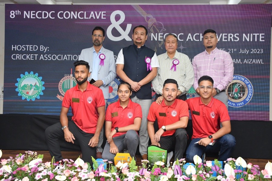 Cricket players from Nagaland who were awarded for their stellar performances with NCA officials.